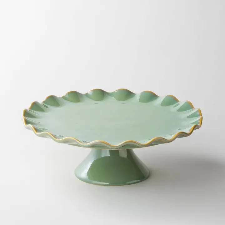 YHOJOY Ceramic Cake Stand — Small Teal Pedestal for 8-inch Cakes